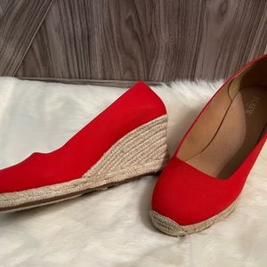 J. Crew Factory Seville Canvas Wedge Slip On, Size 10.5 (Cerise)